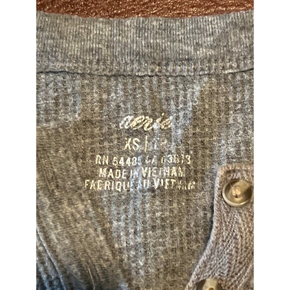 Aerie XS Gray Long-Sleeve Henley Shirt Waffle Knit Casual Cotton Blend - Picture 2 of 6
